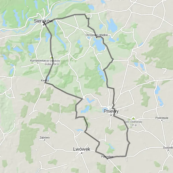 Map miniature of "Great Lakes Tour" cycling inspiration in Wielkopolskie, Poland. Generated by Tarmacs.app cycling route planner
