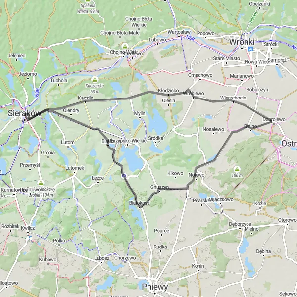 Map miniature of "Opalińskich Castle Loop" cycling inspiration in Wielkopolskie, Poland. Generated by Tarmacs.app cycling route planner