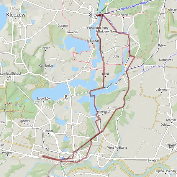 Map miniature of "Licheń Stary and Konin Exploration" cycling inspiration in Wielkopolskie, Poland. Generated by Tarmacs.app cycling route planner