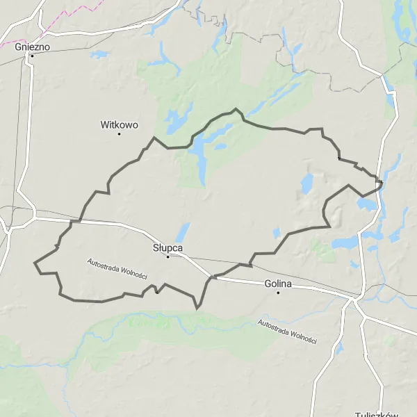 Map miniature of "Lake Powidz Road Loop" cycling inspiration in Wielkopolskie, Poland. Generated by Tarmacs.app cycling route planner