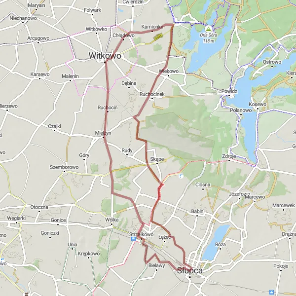 Miniatura mapy "Szlak Gravelowy Kamionka-Ruchocin-Słupca" - trasy rowerowej w Wielkopolskie, Poland. Wygenerowane przez planer tras rowerowych Tarmacs.app