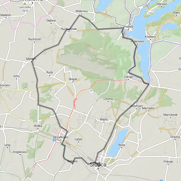 Miniatura mapy "Trasa do Słupcy przez Kokczyn Pierwszy i Jezioro Powidzkie" - trasy rowerowej w Wielkopolskie, Poland. Wygenerowane przez planer tras rowerowych Tarmacs.app