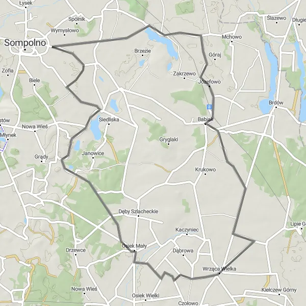 Miniatura mapy "Przejażdżka szosą przez Bogusławice" - trasy rowerowej w Wielkopolskie, Poland. Wygenerowane przez planer tras rowerowych Tarmacs.app