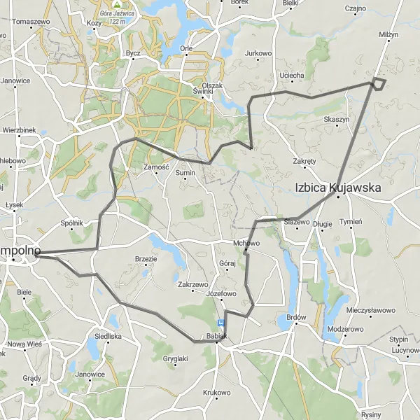 Miniatura mapy "Malownicza trasa przez Mąkoszyn, Sarnowo i Mchowo" - trasy rowerowej w Wielkopolskie, Poland. Wygenerowane przez planer tras rowerowych Tarmacs.app