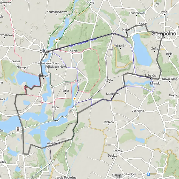 Miniatura mapy "Przejazd z Sompolna do Mikorzyna" - trasy rowerowej w Wielkopolskie, Poland. Wygenerowane przez planer tras rowerowych Tarmacs.app