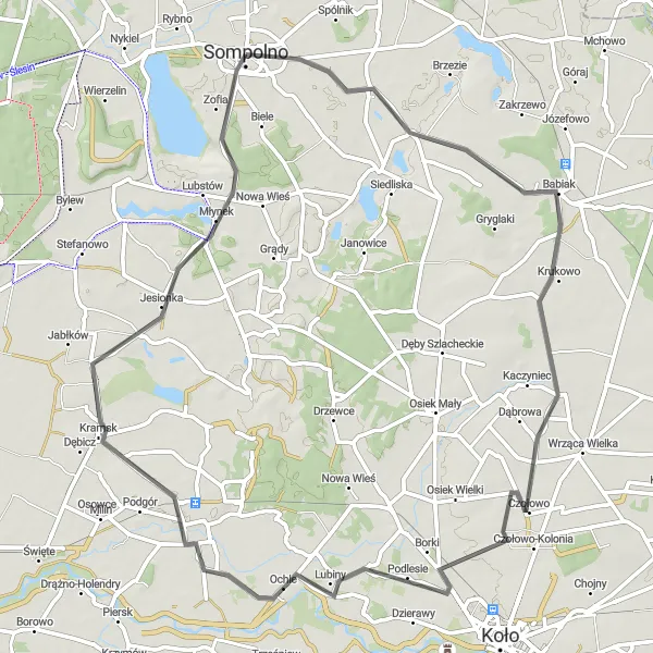 Miniatura mapy "Szybka przejażdżka do Babiaka" - trasy rowerowej w Wielkopolskie, Poland. Wygenerowane przez planer tras rowerowych Tarmacs.app