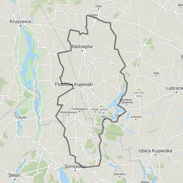 Miniatura mapy "Trasa wokół Sompolna i okolic" - trasy rowerowej w Wielkopolskie, Poland. Wygenerowane przez planer tras rowerowych Tarmacs.app