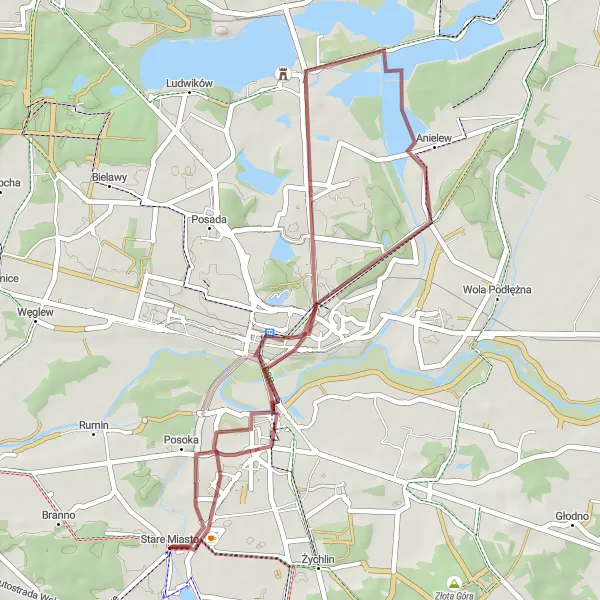 Map miniature of "A Gravel Journey to Konin" cycling inspiration in Wielkopolskie, Poland. Generated by Tarmacs.app cycling route planner