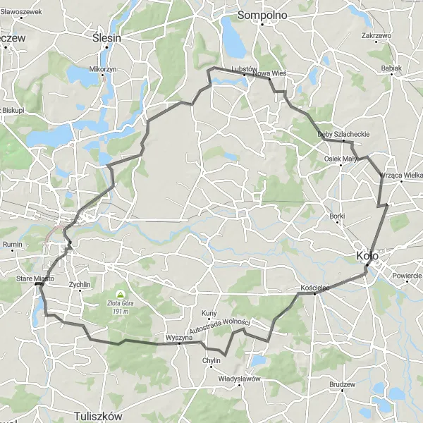 Map miniature of "Countryside Escape" cycling inspiration in Wielkopolskie, Poland. Generated by Tarmacs.app cycling route planner