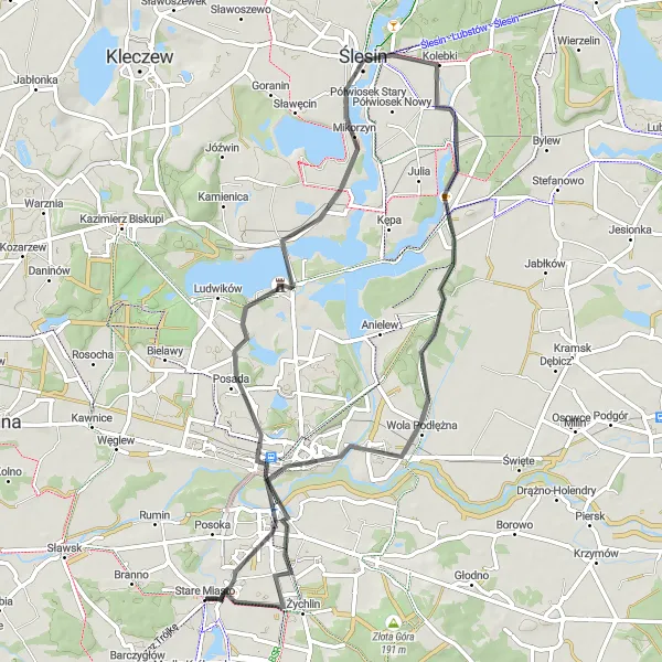 Map miniature of "The Licheń Trail" cycling inspiration in Wielkopolskie, Poland. Generated by Tarmacs.app cycling route planner