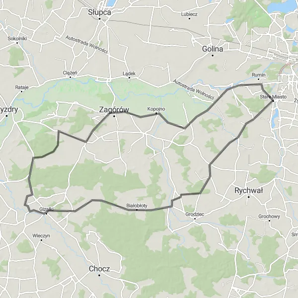Map miniature of "The Countryside Exploration" cycling inspiration in Wielkopolskie, Poland. Generated by Tarmacs.app cycling route planner