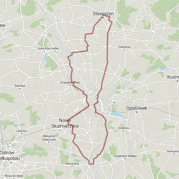 Miniatura mapy "Trasa przez Kalisz i Nowe Skalmierzyce" - trasy rowerowej w Wielkopolskie, Poland. Wygenerowane przez planer tras rowerowych Tarmacs.app