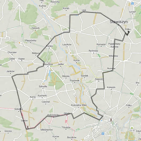 Miniatura mapy "Trasa rowerowa do Gutowa" - trasy rowerowej w Wielkopolskie, Poland. Wygenerowane przez planer tras rowerowych Tarmacs.app
