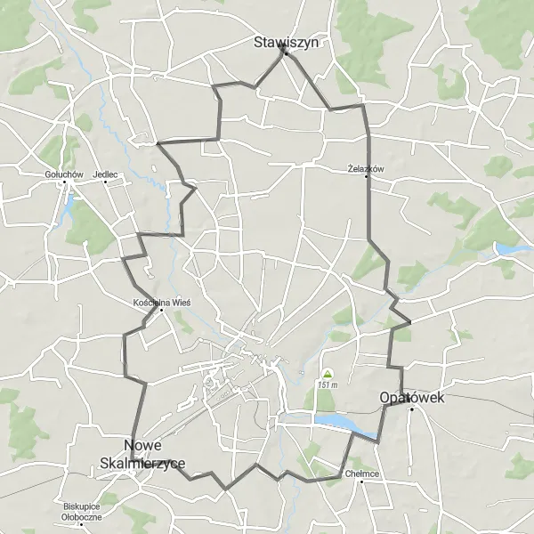 Miniatura mapy "Trasa rowerowa do Nowych Skalmierzyc" - trasy rowerowej w Wielkopolskie, Poland. Wygenerowane przez planer tras rowerowych Tarmacs.app