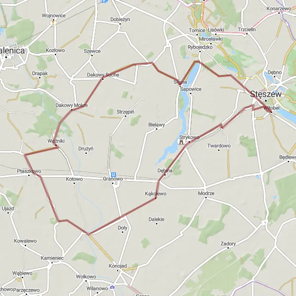 Miniatura mapy "Trasa szutrowa do Ptaszkowa" - trasy rowerowej w Wielkopolskie, Poland. Wygenerowane przez planer tras rowerowych Tarmacs.app
