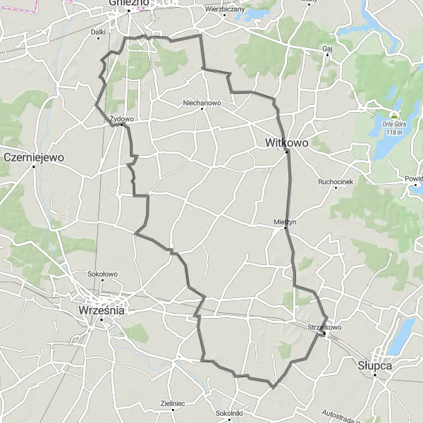 Map miniature of "Kościanki and the Kokczyn River" cycling inspiration in Wielkopolskie, Poland. Generated by Tarmacs.app cycling route planner