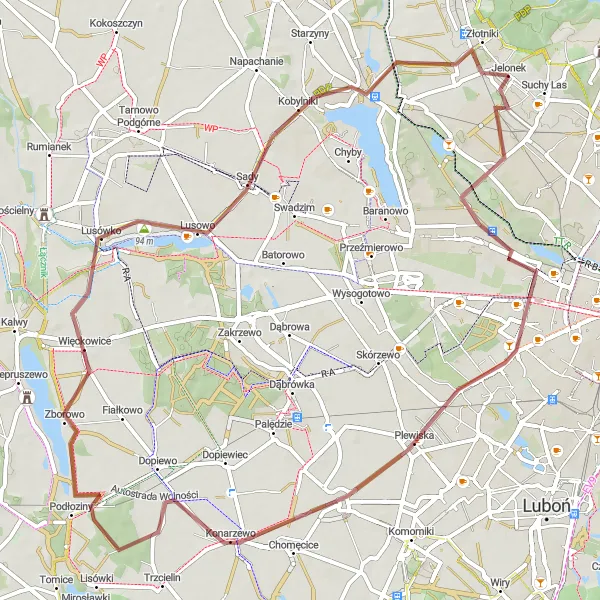 Miniatura mapy "Przejażdżka przez Strzeszyn - Jelonek" - trasy rowerowej w Wielkopolskie, Poland. Wygenerowane przez planer tras rowerowych Tarmacs.app