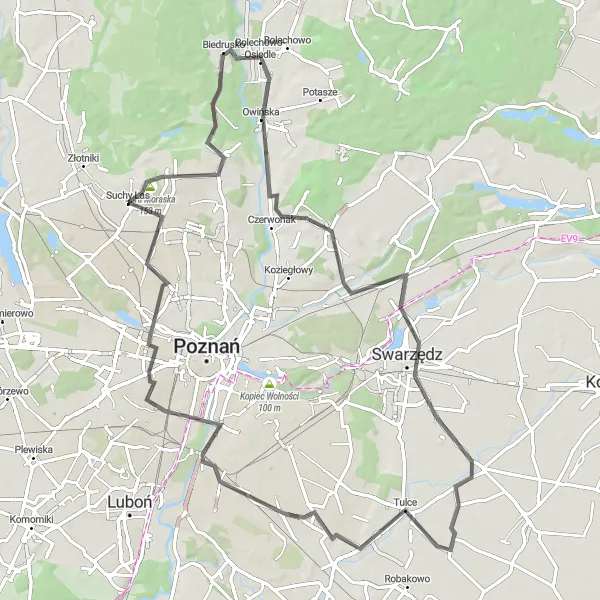 Miniatura mapy "Trasa wokół Suchego Lasu i Góry Moraskiej" - trasy rowerowej w Wielkopolskie, Poland. Wygenerowane przez planer tras rowerowych Tarmacs.app