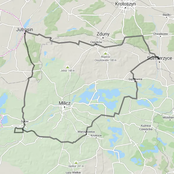 Map miniature of "Wielkopolskie Countryside Adventure" cycling inspiration in Wielkopolskie, Poland. Generated by Tarmacs.app cycling route planner