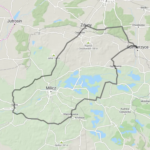 Map miniature of "The Golnik Loop" cycling inspiration in Wielkopolskie, Poland. Generated by Tarmacs.app cycling route planner