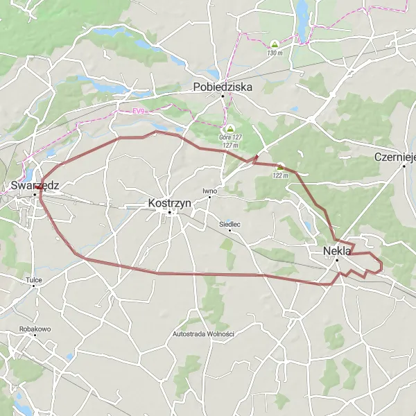 Map miniature of "Exploring Wielkopolskie Gravel Ways" cycling inspiration in Wielkopolskie, Poland. Generated by Tarmacs.app cycling route planner