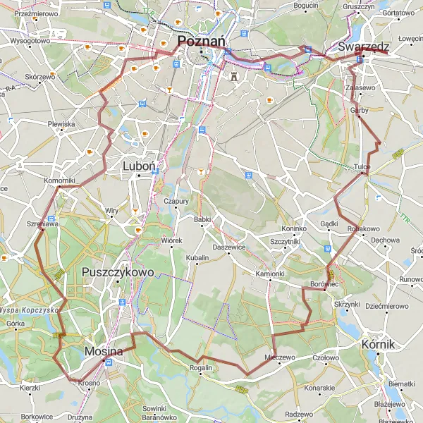 Miniatura mapy "Szlak przez Bierbaum i Kopiec Wolności" - trasy rowerowej w Wielkopolskie, Poland. Wygenerowane przez planer tras rowerowych Tarmacs.app