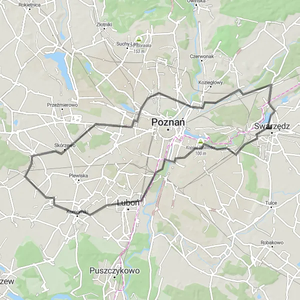 Miniatura mapy "Szlak rowerowy ze Swarzędza przez Kopiec Wolności i Skórzewo" - trasy rowerowej w Wielkopolskie, Poland. Wygenerowane przez planer tras rowerowych Tarmacs.app