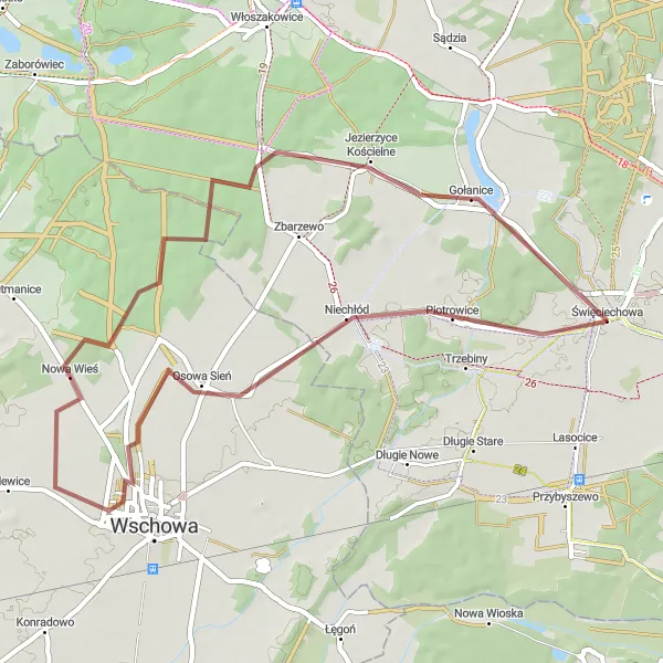Map miniature of "Gravel Adventure" cycling inspiration in Wielkopolskie, Poland. Generated by Tarmacs.app cycling route planner