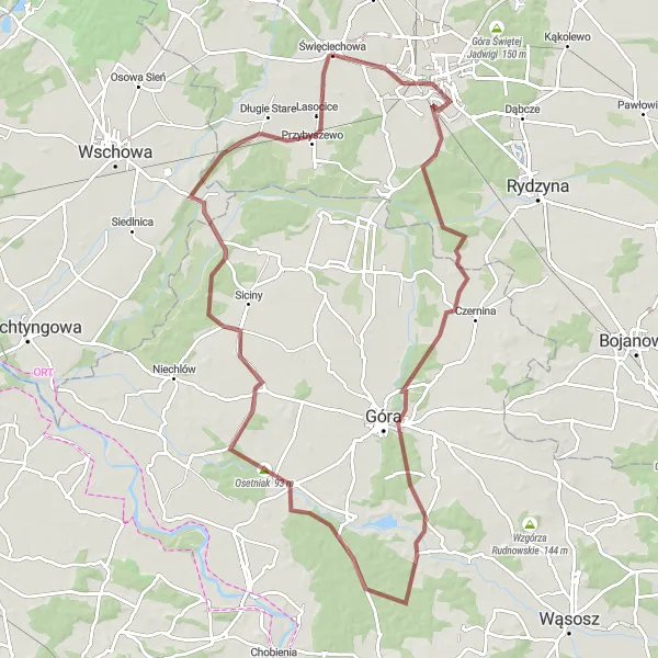 Map miniature of "Exploring Leszno Region" cycling inspiration in Wielkopolskie, Poland. Generated by Tarmacs.app cycling route planner