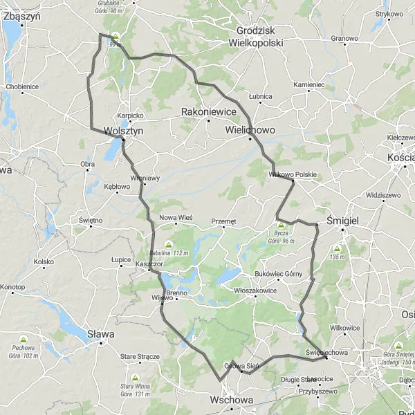 Miniatura mapy "Wycieczka rowerowa przez urokliwe okolice Wolsztyna" - trasy rowerowej w Wielkopolskie, Poland. Wygenerowane przez planer tras rowerowych Tarmacs.app