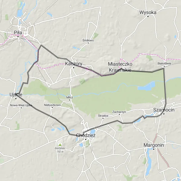 Map miniature of "Lake District Road Ride" cycling inspiration in Wielkopolskie, Poland. Generated by Tarmacs.app cycling route planner