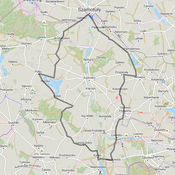 Miniatura mapy "Trasa Szamotuły - Cerekwica - Rozalin - Bytyń" - trasy rowerowej w Wielkopolskie, Poland. Wygenerowane przez planer tras rowerowych Tarmacs.app