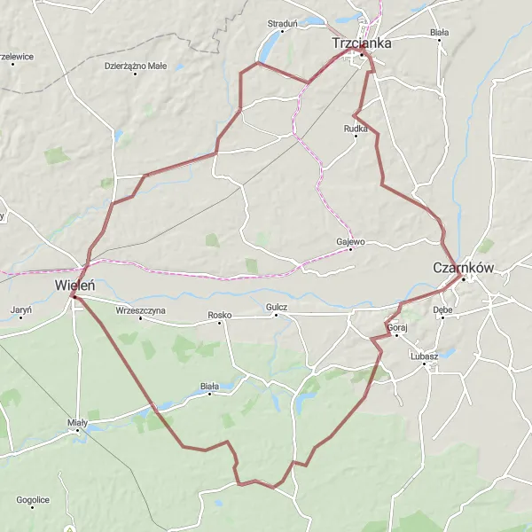 Miniatura mapy "Trzcianka - Wieleń - Goraj - Czarnków - Trzcianka" - trasy rowerowej w Wielkopolskie, Poland. Wygenerowane przez planer tras rowerowych Tarmacs.app