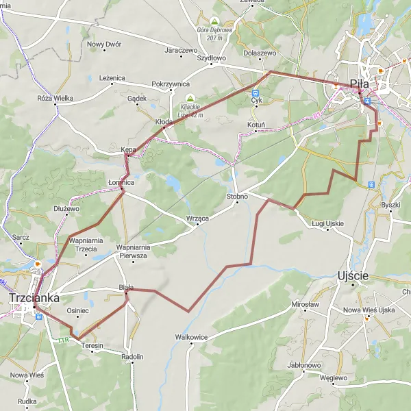 Map miniature of "Exploring Wielkopolskie's Gravel Roads" cycling inspiration in Wielkopolskie, Poland. Generated by Tarmacs.app cycling route planner