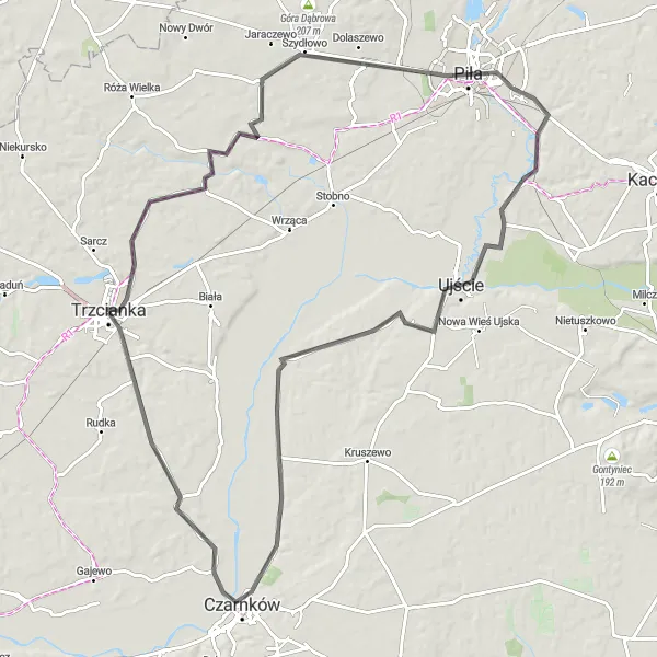 Map miniature of "Wielkopolskie Adventure Road" cycling inspiration in Wielkopolskie, Poland. Generated by Tarmacs.app cycling route planner