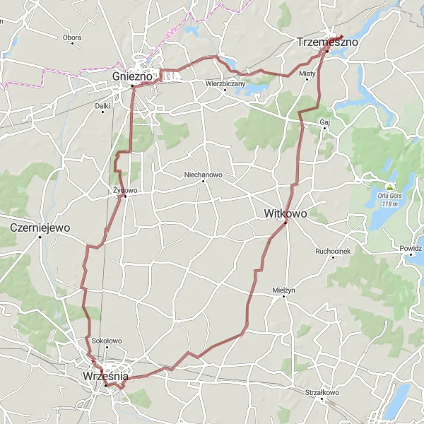 Miniatura mapy "Trasa przez Witkowo i Wzgórze Lecha" - trasy rowerowej w Wielkopolskie, Poland. Wygenerowane przez planer tras rowerowych Tarmacs.app