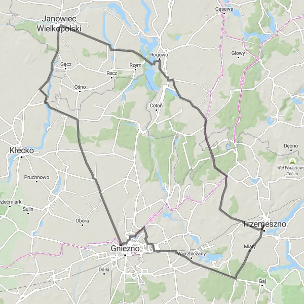 Miniatura mapy "Trasa dookoła Wielkopolskiego Podgardla" - trasy rowerowej w Wielkopolskie, Poland. Wygenerowane przez planer tras rowerowych Tarmacs.app