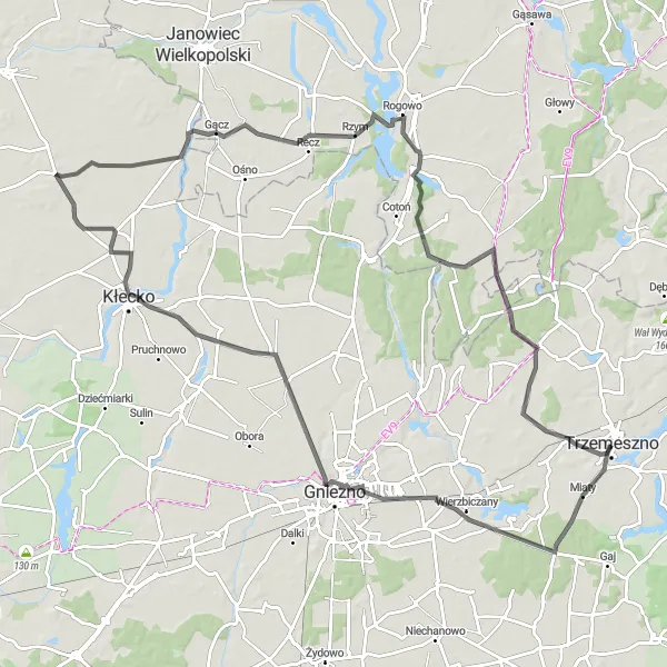 Miniatura mapy "Przejażdżka dookoła Jeziora Rogowskiego" - trasy rowerowej w Wielkopolskie, Poland. Wygenerowane przez planer tras rowerowych Tarmacs.app
