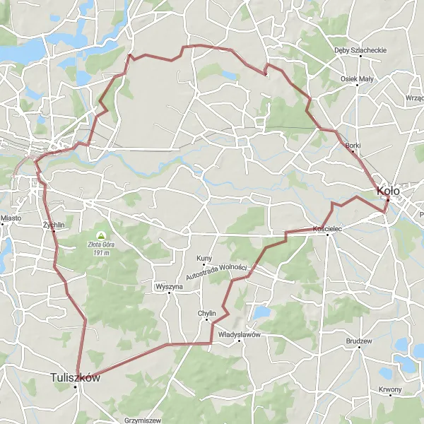 Miniatura mapy "Przejażdżka przez Konin i Koło" - trasy rowerowej w Wielkopolskie, Poland. Wygenerowane przez planer tras rowerowych Tarmacs.app