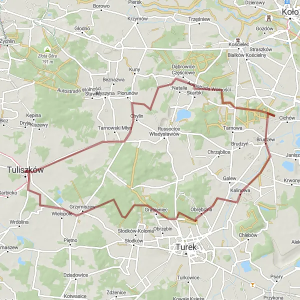 Miniatura mapy "Trasa Skarbki" - trasy rowerowej w Wielkopolskie, Poland. Wygenerowane przez planer tras rowerowych Tarmacs.app