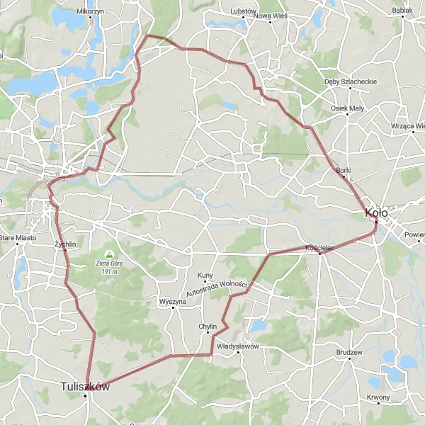 Miniatura mapy "Przejażdżka przez Konin i Koło" - trasy rowerowej w Wielkopolskie, Poland. Wygenerowane przez planer tras rowerowych Tarmacs.app