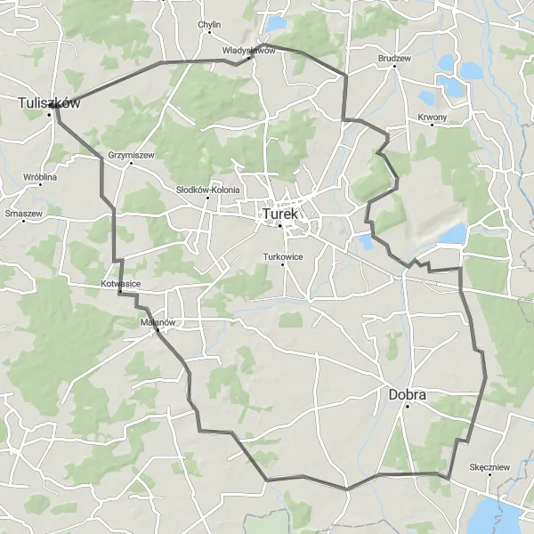 Miniatura mapy "Wędrówka przez Słomów Kościelny i Malanów" - trasy rowerowej w Wielkopolskie, Poland. Wygenerowane przez planer tras rowerowych Tarmacs.app