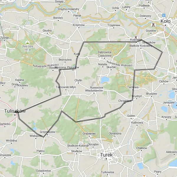 Miniatura mapy "Wycieczka do Wyszyny" - trasy rowerowej w Wielkopolskie, Poland. Wygenerowane przez planer tras rowerowych Tarmacs.app