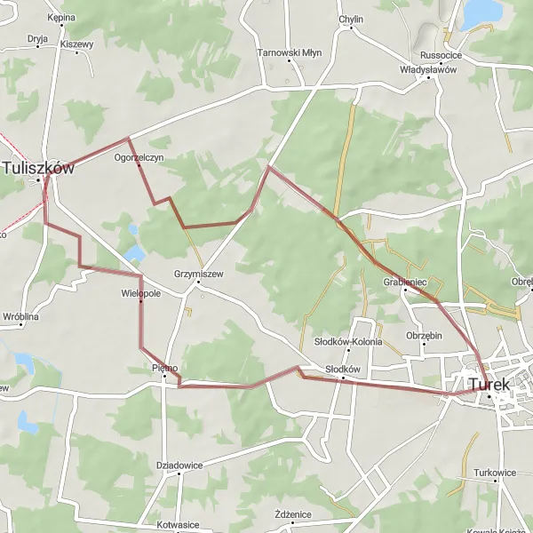 Map miniature of "The Gravel Trail Adventure" cycling inspiration in Wielkopolskie, Poland. Generated by Tarmacs.app cycling route planner