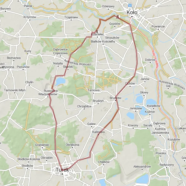 Map miniature of "Gravel Tour to Milinów" cycling inspiration in Wielkopolskie, Poland. Generated by Tarmacs.app cycling route planner