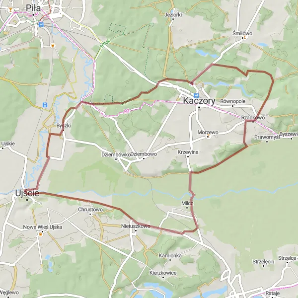 Miniatura mapy "Trasa gravelowa do Rzadkowa i Milcza" - trasy rowerowej w Wielkopolskie, Poland. Wygenerowane przez planer tras rowerowych Tarmacs.app