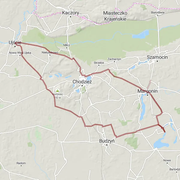 Miniatura mapy "Trasa Margonin - Ujście" - trasy rowerowej w Wielkopolskie, Poland. Wygenerowane przez planer tras rowerowych Tarmacs.app