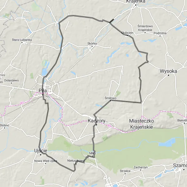 Miniatura mapy "Trasa Pila - Ujście" - trasy rowerowej w Wielkopolskie, Poland. Wygenerowane przez planer tras rowerowych Tarmacs.app