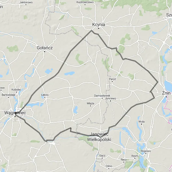 Miniatura mapy "Trasa do Janowca Wielkopolskiego" - trasy rowerowej w Wielkopolskie, Poland. Wygenerowane przez planer tras rowerowych Tarmacs.app