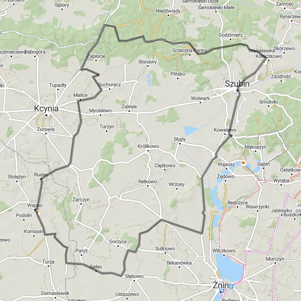 Miniatura mapy "Przejażdżka przez Szczepice, Stanisławkę i Srebrną Górę" - trasy rowerowej w Wielkopolskie, Poland. Wygenerowane przez planer tras rowerowych Tarmacs.app